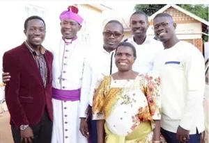 Archbishop Stephen Kaziimba and Margaret Kaziimba with members of the Amiina team